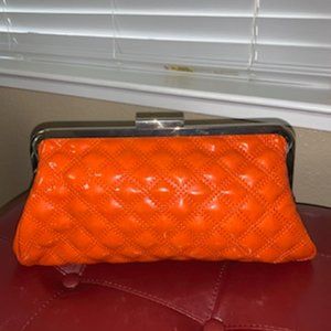 Orange Patent Quilted Clutch with gold chain